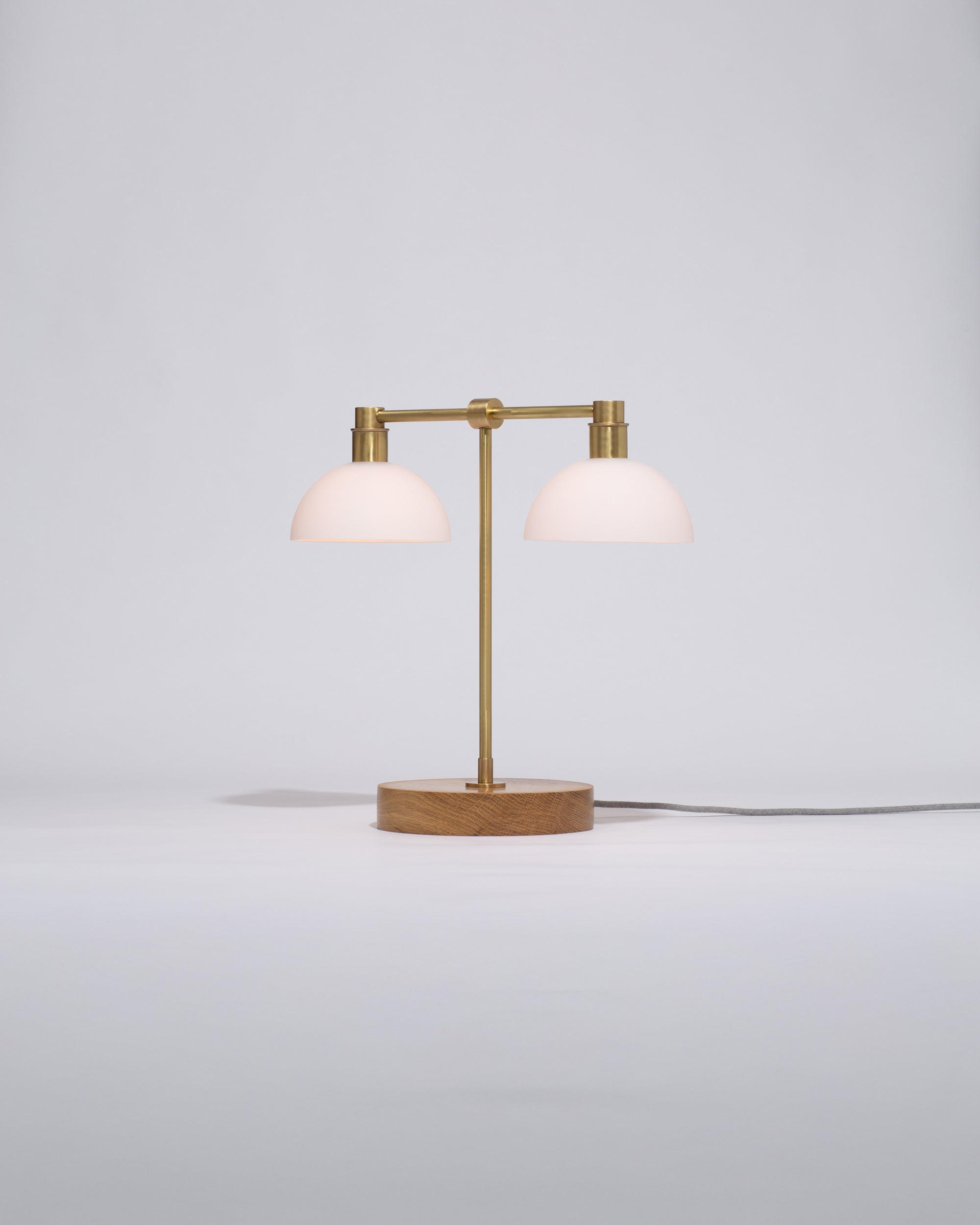 Double Matte Glass Dome Oak Table Lamp