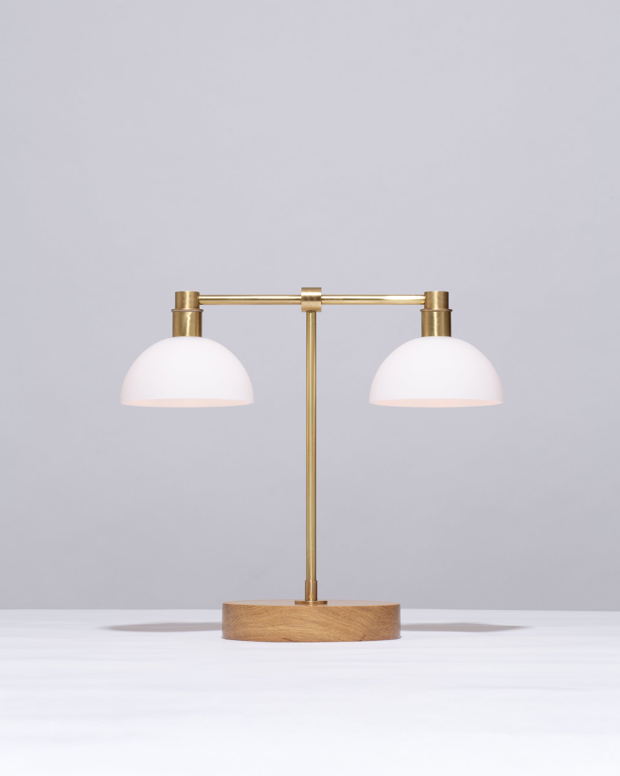 Double Matte Glass Dome Oak Table Lamp