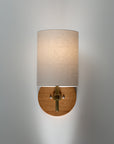 Linen Shade Oak Disc Wall Light Sconce