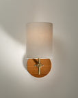 Linen Shade Oak Disc Wall Light Sconce