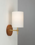 Linen Shade Oak Disc Wall Light Sconce