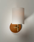 Linen Shade Oak Disc Wall Light Sconce