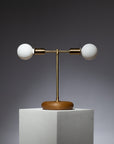 Smoked Oak Pebble Double Disc Sphere Table Lamp