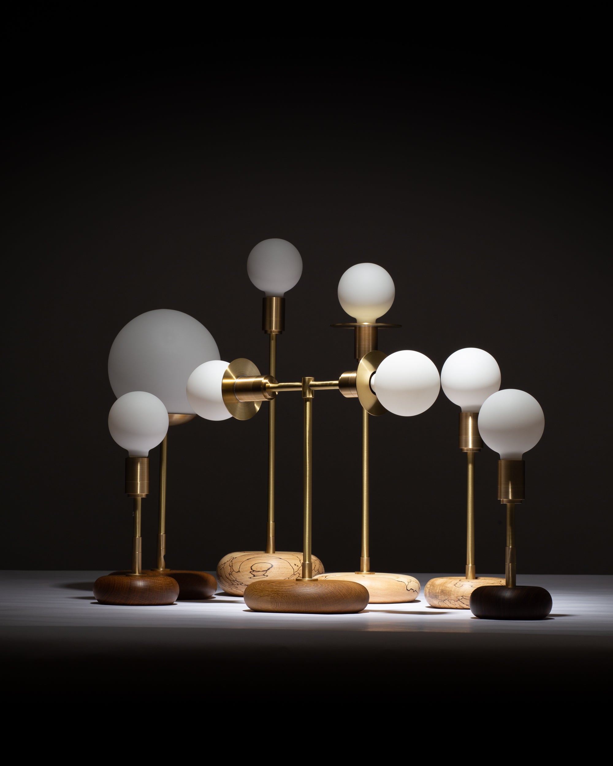 Smoked Oak Pebble Double Disc Sphere Table Lamp