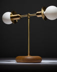 Smoked Oak Pebble Double Disc Sphere Table Lamp