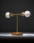 Smoked Oak Pebble Double Disc Sphere Table Lamp