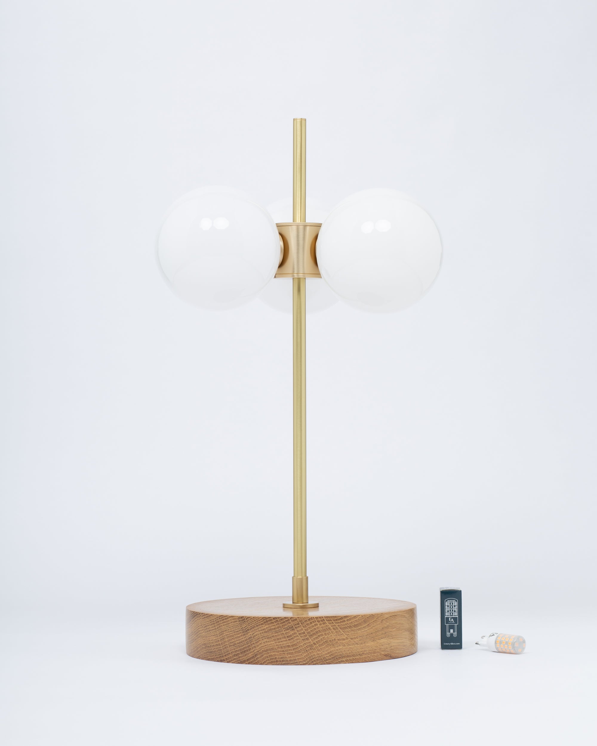 Opal Globe Oak Table Lamp