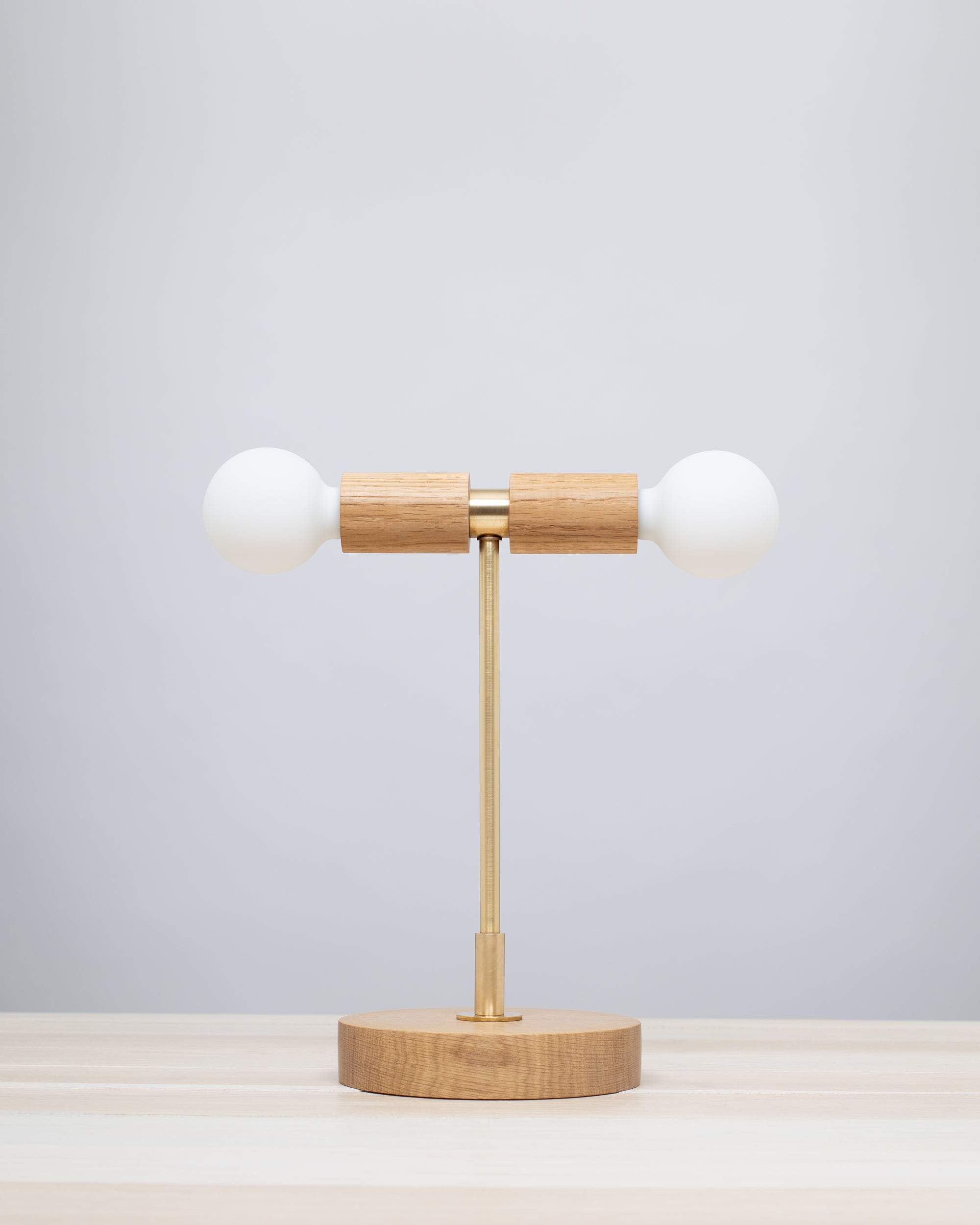 Double Tala Porcelain Handturned Oak Table Lamp