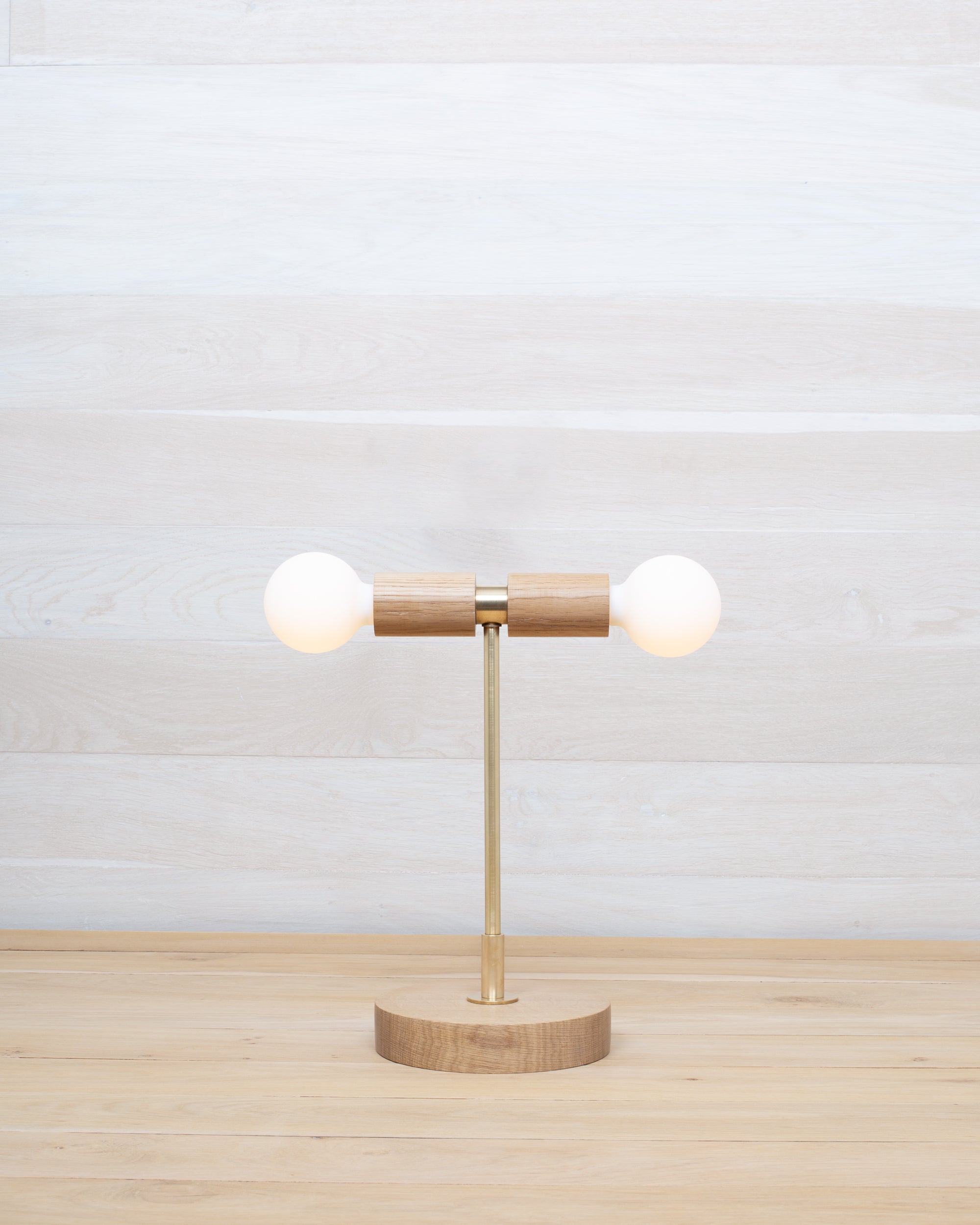 Double Tala Porcelain Handturned Oak Table Lamp