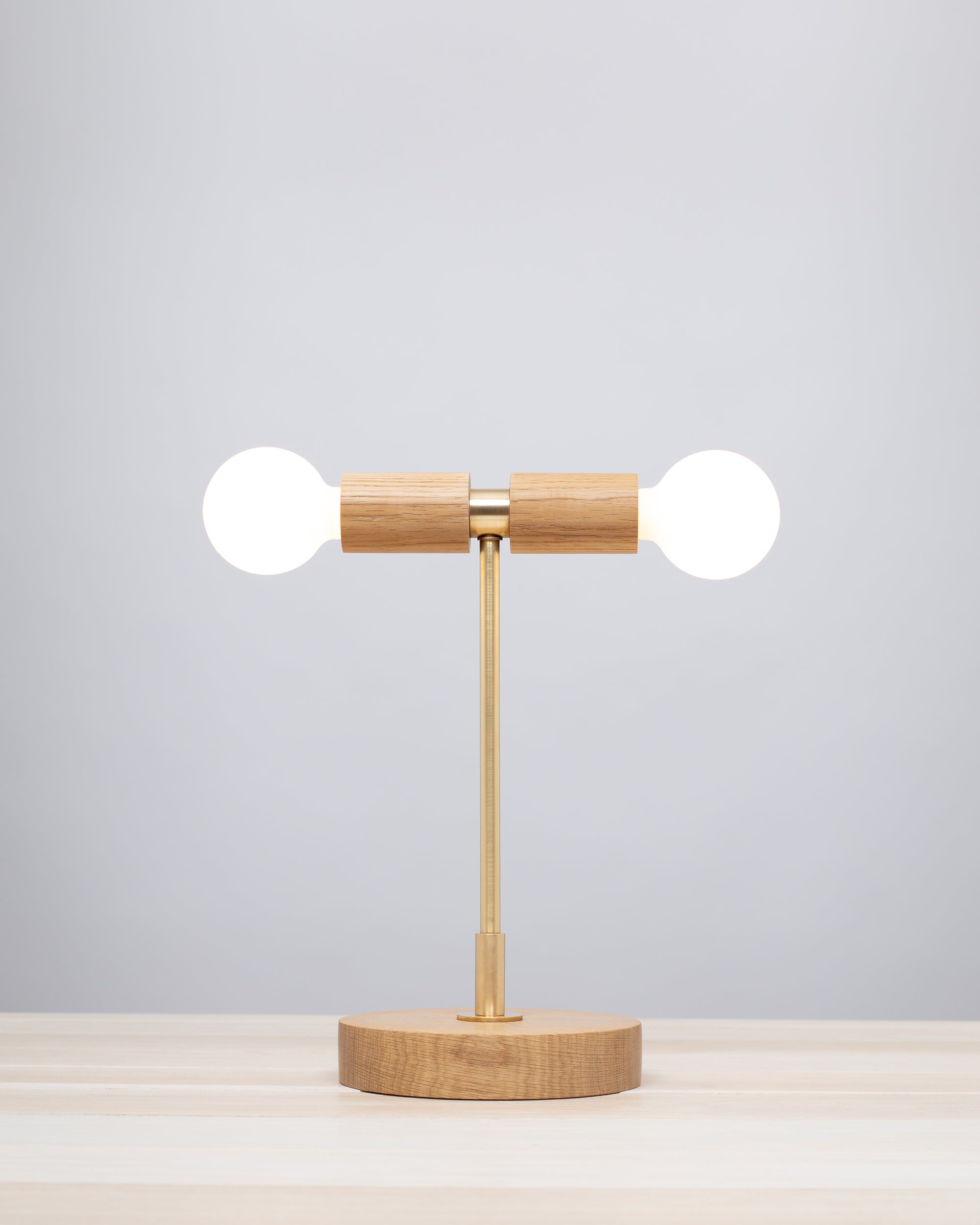 Double Tala Porcelain Handturned Oak Table Lamp