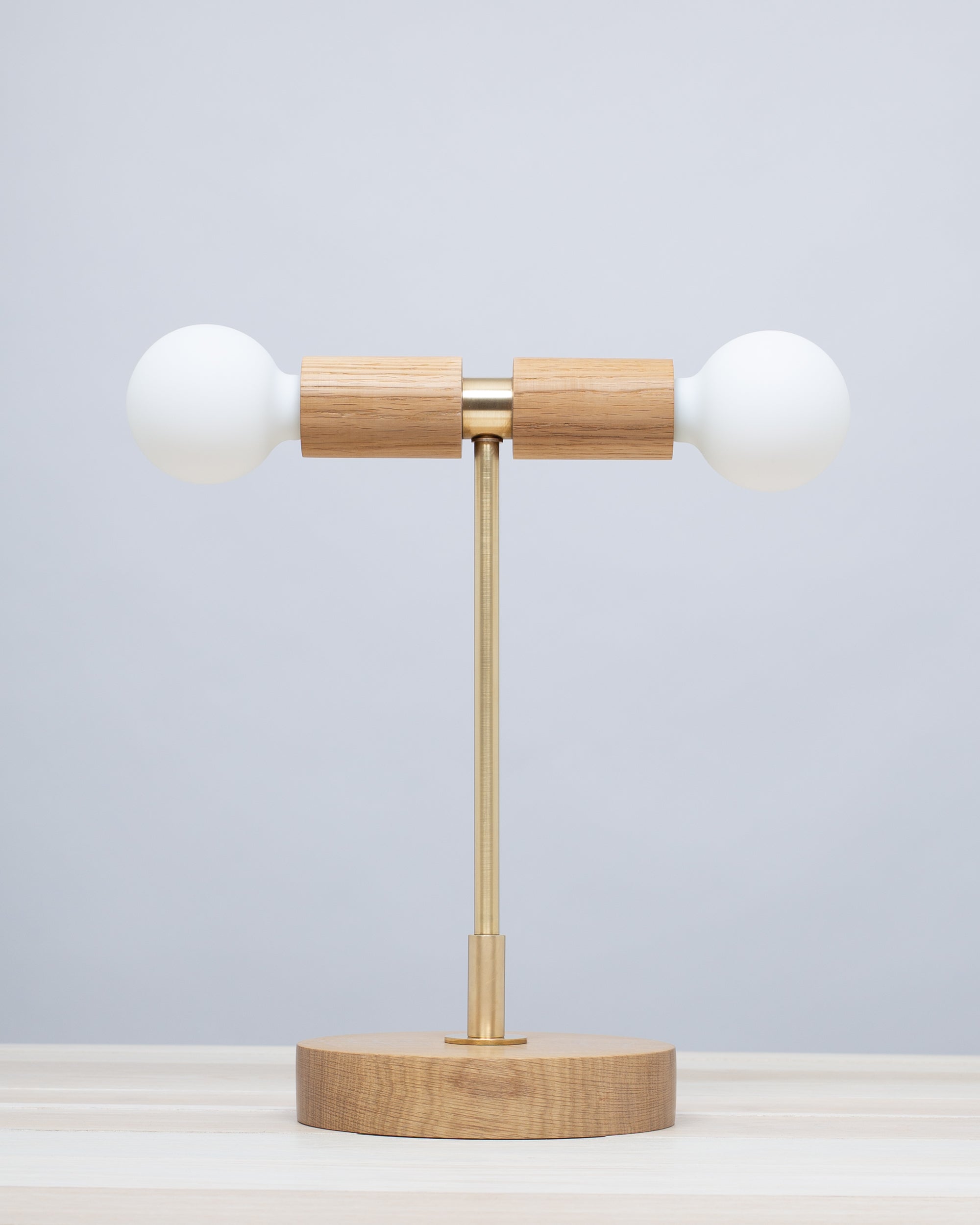 Double Tala Porcelain Handturned Oak Table Lamp