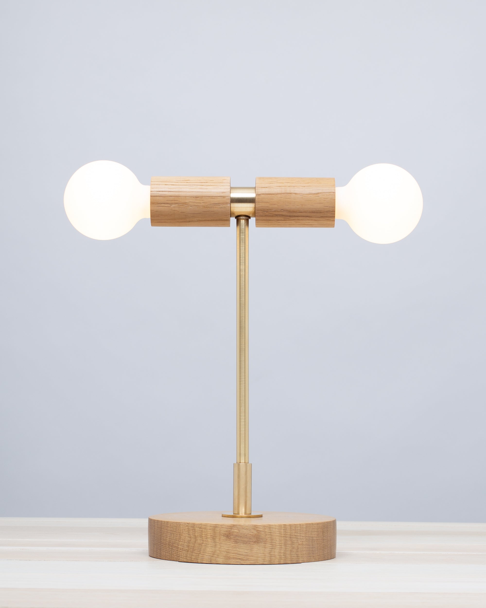 Double Tala Porcelain Handturned Oak Table Lamp