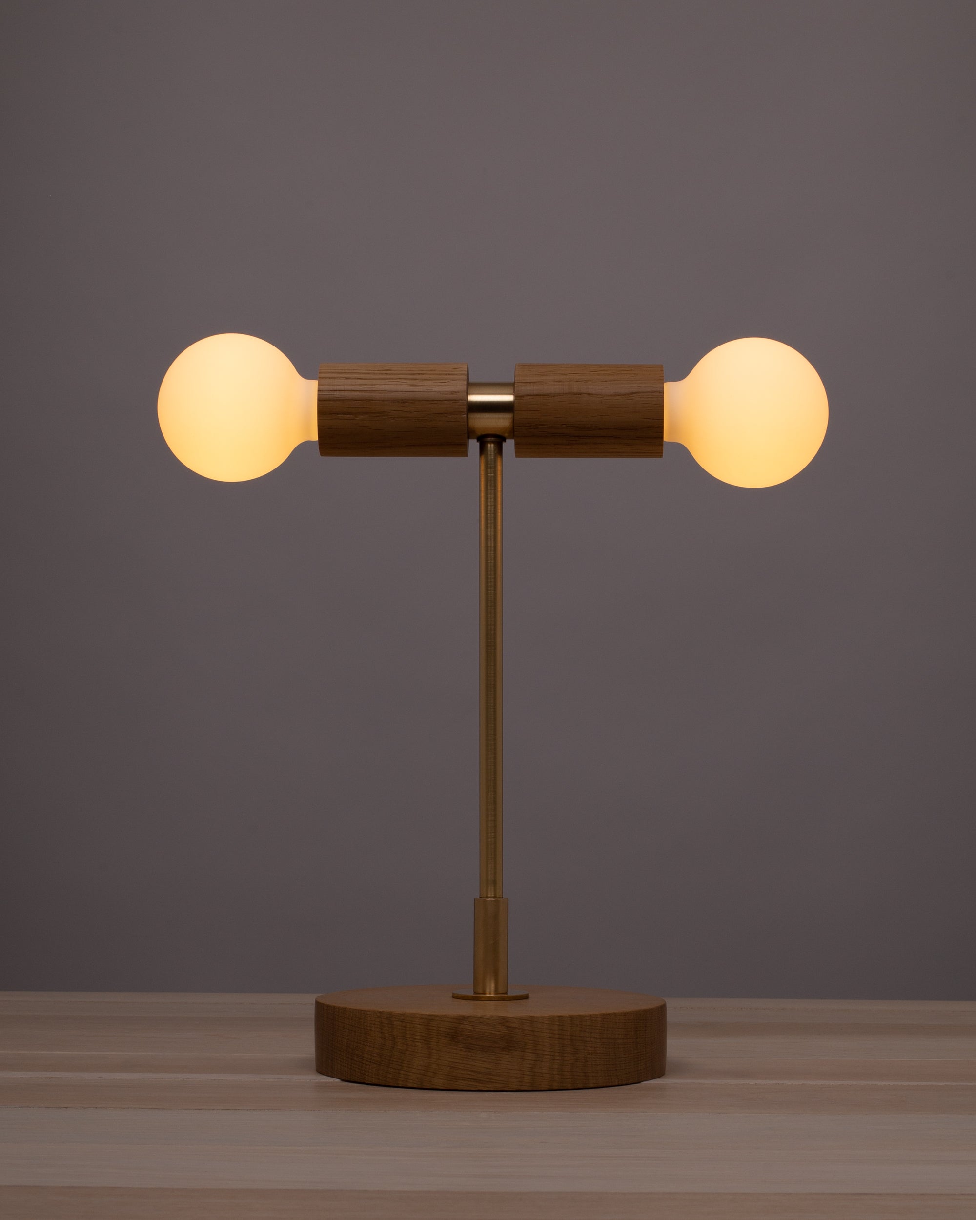 Double Tala Porcelain Handturned Oak Table Lamp