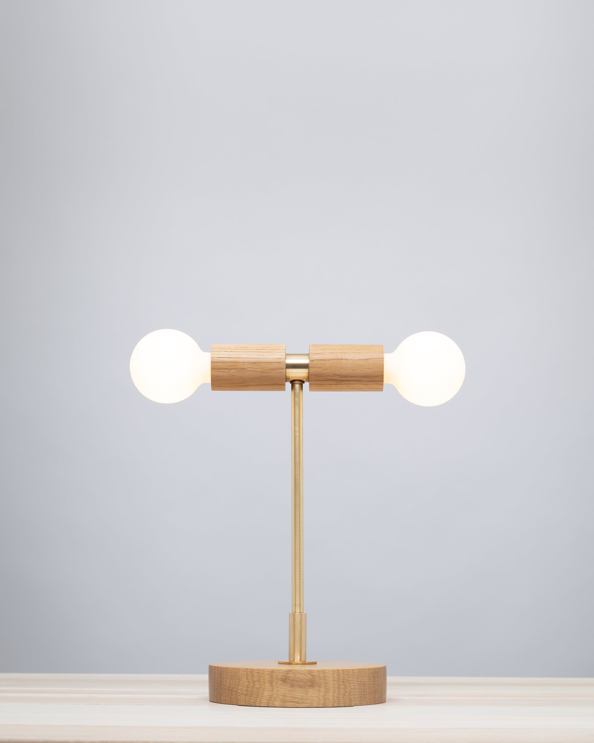 Double Tala Porcelain Handturned Oak Table Lamp