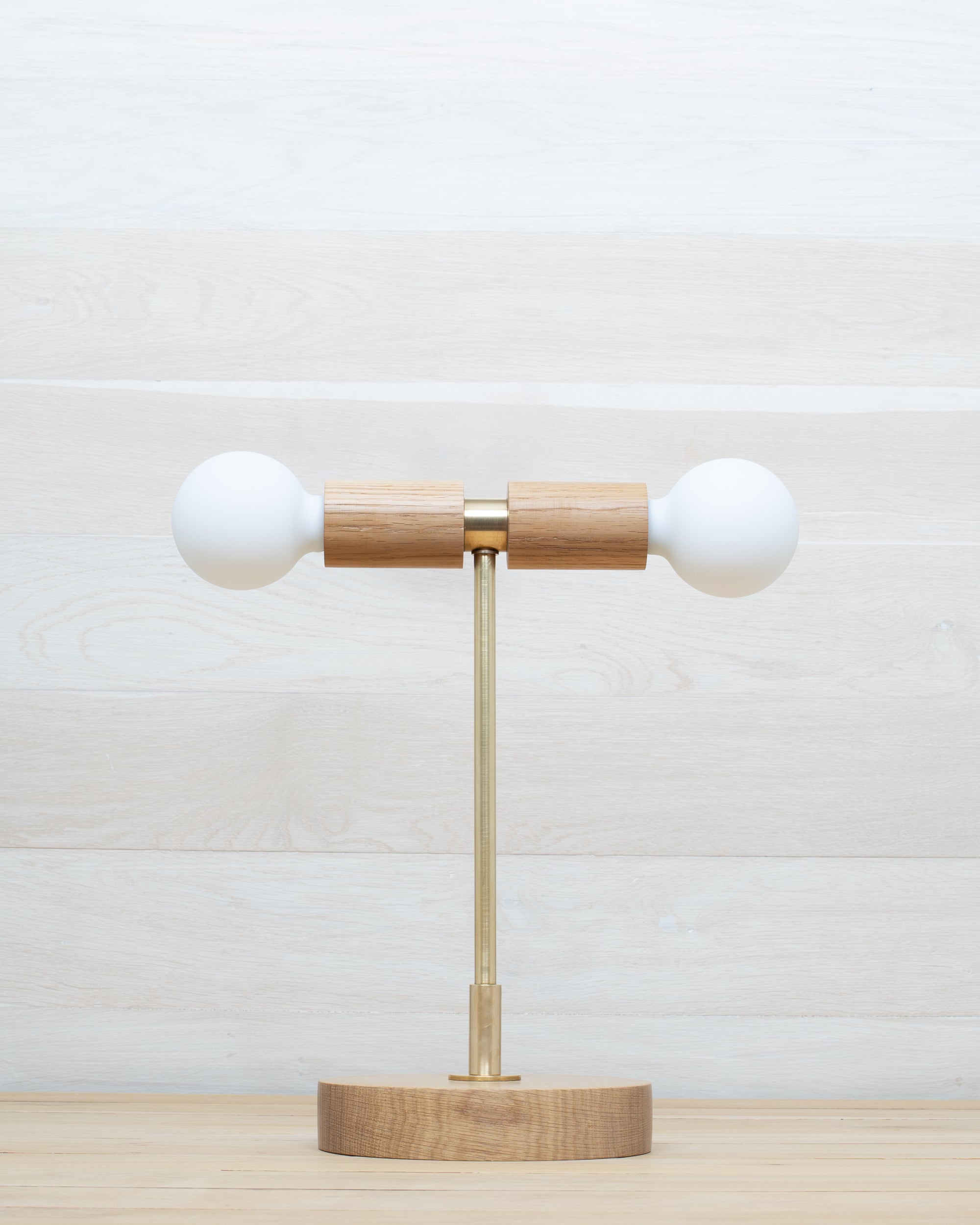 Double Tala Porcelain Handturned Oak Table Lamp