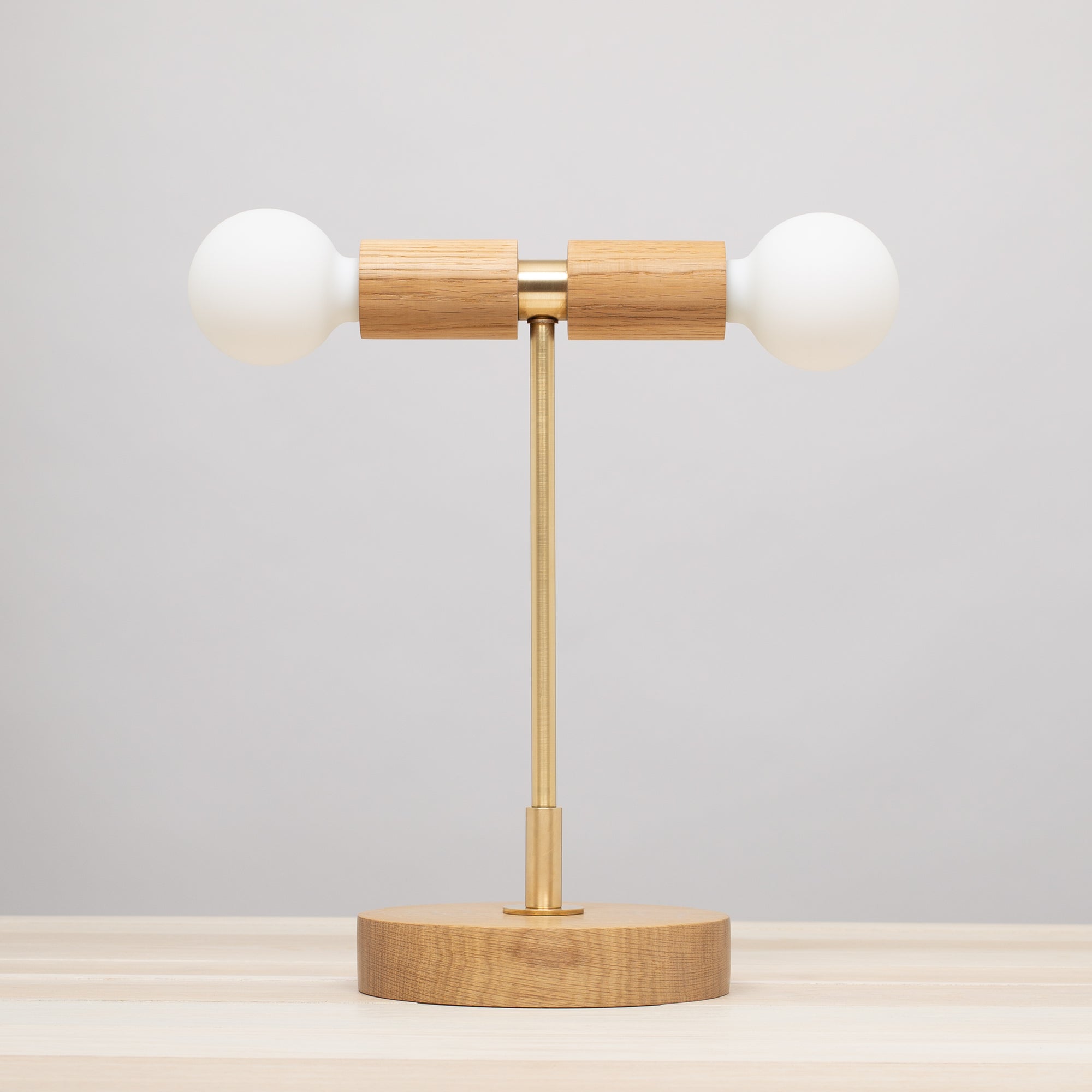 Double Tala Porcelain Handturned Oak Table Lamp