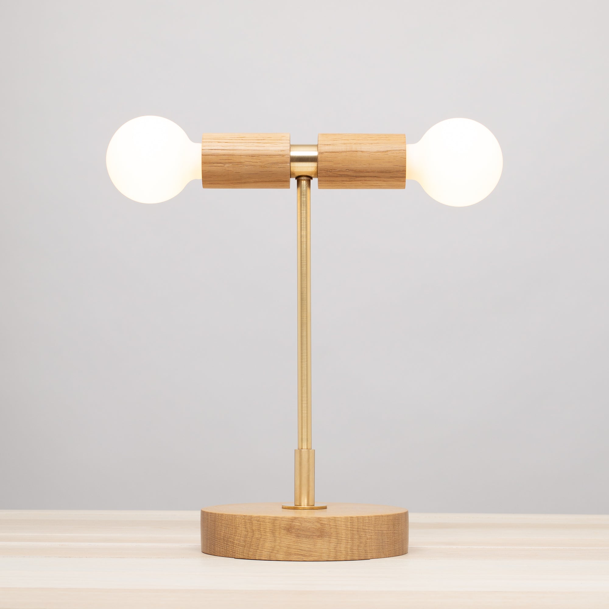 Double Tala Porcelain Handturned Oak Table Lamp