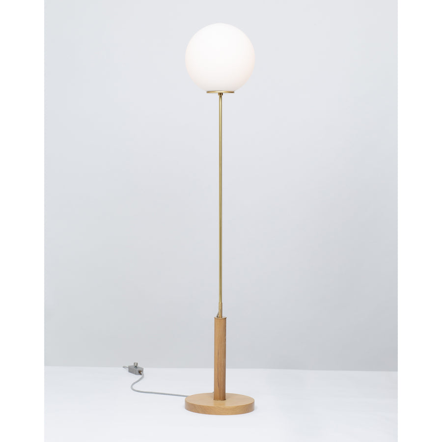 Matte Glass Sphere Light Engine Oak Floor Lamp