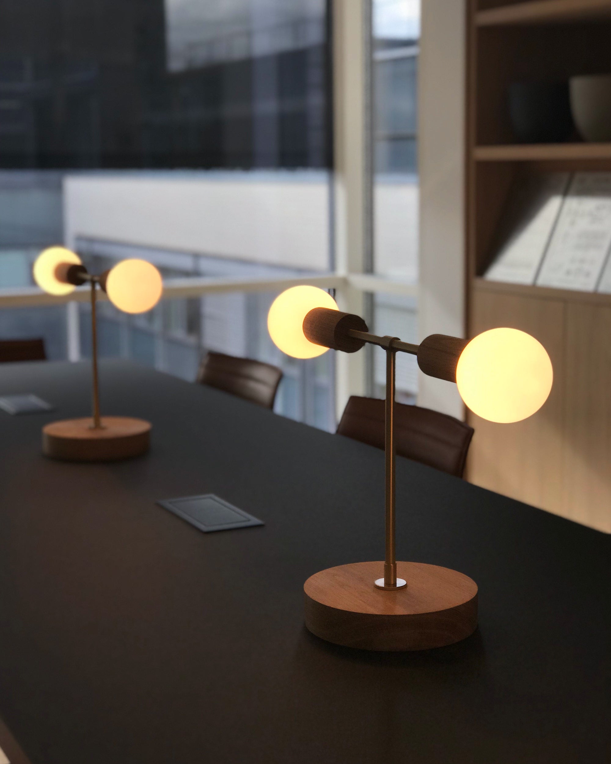 Oslo Double Sphere Dim to Warm Oak Table Lamp